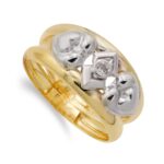 18K SORTIJA ORO BICOLOR DOBLE CUERPO MOTIVOS CON CIRCONITA, ANCHO: 9,5 MM