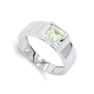 18K SORTIJA ORO BLANCO CON OLIVINA, ANCHO: 6 MM