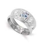 18K SORTIJA ORO BLANCO CON CIRCONITA AGUAMARINA, ANCHO: 10 MM