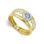 18K SORTIJA ORO BICOLOR DOS CUERPOS AGUAMARINA Y CIRCONITAS, ANCHO: 8,5 MM