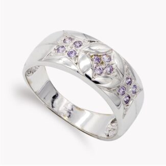 18K SORTIJA ORO BLANCO CON CIRCONITA COLOR AMATISTA, ANCHO: 8 MM