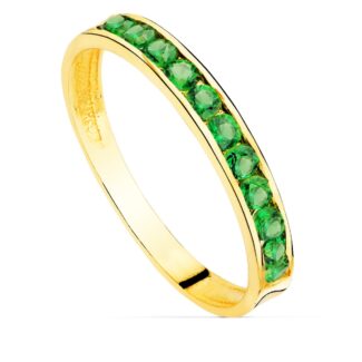 18K SORTIJA ORO AMARILLO CIRCONITA VERDES, ANCHO CUERPO 2,5 MM