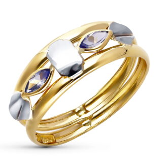 18K SORTIJA ORO BICOLOR CON CIRCONITAS, ANCHO 7 MM
