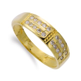 18K SORTIJA ORO AMARILLO MACIZA CON CIRCONITAS, ANCHO 6 MM