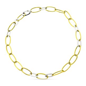 18K GARGANTILLA BICOLOR ESLABONES OVALES, ANCHO 10 MM LARGO 43CM