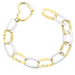 18K PULSERA ORO BICOLOR ESLABONES Y CIERRE CORAZON ANCHO 20 MM LARGO 22 CM