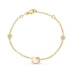 18K PULSERA ORO AMARILLO ESMALTE GATO Y FLOR CIRCONITA 18CM