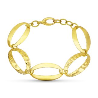 18K PULSERA ORO AMARILLO ESLABON OVAL BRILLO Y LABRADO