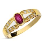 18K SORTIJA ORO AMARILLO DIAMANTES TALLA 0,12 QTS Y RUBI OVAL,