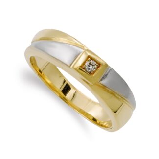 18K SORTIJA ORO BICOLOR DIAMANTE 0,030 QTS, ANCHO 5 MM