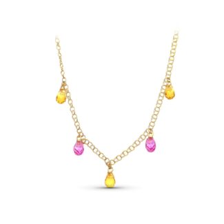 18K GARGANTILLA ORO AMARILLO LAGRIMAS PIEDRAS COLOR TOPACIO-ROSA