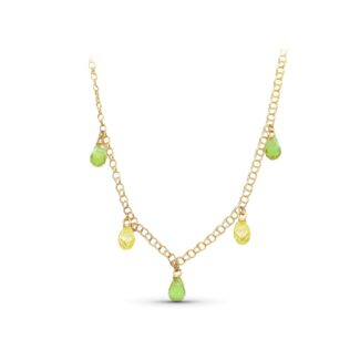 18K GARGANTILLA ORO AMARILLO LAGRIMAS PIEDRAS COLOR VERDE-TOPACIO