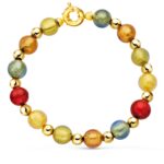 18K PULSERA ORO AMARILLO BOLAS CRISTAL MURANO 10 MM Y BOLAS LISAS 6 MM 21CM