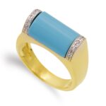 18K SORTIJA ORO BICOLOR PIEDRA TURQUESA FINA ANCHO 8,5 MM CUERPO 4 MM