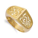 18K SORTIJA ORO AMARILLO ONDAS CALADAS BRILLO, ANCHO 12 MM