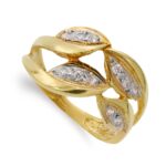 18K SORTIJA ORO BICOLOR HOJAS CON CIRCONITA ANCHO 12 MM CUERPO 2 MM