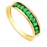 18K SORTIJA ORO AMARILLO CIRCONITA VERDES TALLA BAGUETTE, ANCHO 4,5 MM
