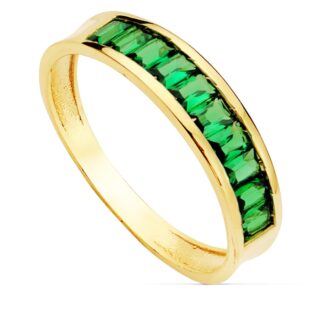 18K SORTIJA ORO AMARILLO CIRCONITA VERDES TALLA BAGUETTE, ANCHO 4,5 MM