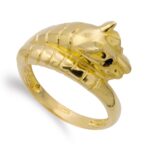 18K SORTIJA ORO AMARILLO CABEZA PUMA OJOS ZAFIRO, ANCHO: 11,5 MM