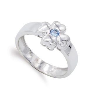 18K SORTIJA ORO BLANCO TREBOL CON CIRCONITA AGUAMARINA, ANCHO: 10 MM