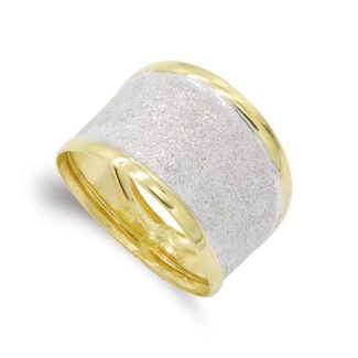 18K SORTIJA ORO BICOLOR DIAMANTADA BORDES BRILLO, ANCHO: 13,5 MM