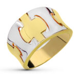 18K SORTIJA ORO BICOLOR MACIZA CON BANDAS, ANCHO: 13,5MM