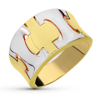 18K SORTIJA ORO BICOLOR MACIZA CON BANDAS, ANCHO: 13,5MM