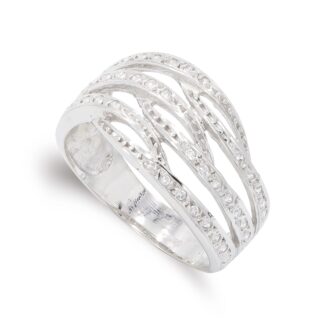 18K SORTIJA ORO BLANCO BANDAS CON CIRCONITAS, ANCHO: 11,5 MM