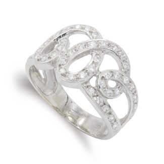 18K SORTIJA ORO BLANCO CALADA CON CIRCONITAS, ANCHO: 12,5 MM