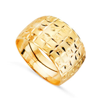 18K SORTIJA ORO AMARILLO DETALLES TALLADOS, ANCHO 13 MM