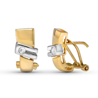 18K PENDIENTES ORO AMARILLO DIAMANTES TALLA BRILLANTE 0,08 QTS, 14X7 MM CIERRE OMEGA
