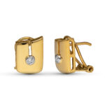 18K PENDIENTES ORO AMARILLO DIAMANTES TALLA BRILLANTE 0,10 QTS, 12X8 MM CIERRE OMEGA