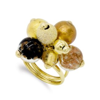 18K SORTIJA ORO AMARILLO BOLAS CRISTAL MURANO, ANCHO: 20 MM