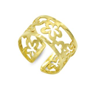 18K SORTIJA ORO AMARILLO ABIERTA FLORES CALADAS, ANCHO: 10 MM