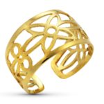 18K SORTIJA ORO AMARILLO ABIERTA FLORES CALADAS, ANCHO: 11,5MM