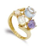 18K SORTIJA ORO AMARILLO PIEDRAS COLORES Y BLANCAS, ANCHO: 14 MM