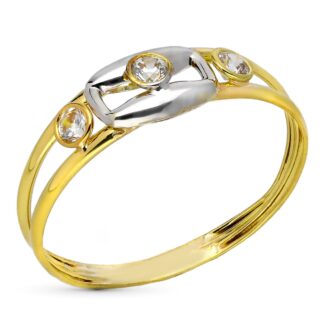 9K SORTIJA ORO BICOLOR DOBLE CUERPO MOTIVO CON CIRCONITAS, ANCHO: 6 MM