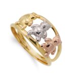 18K SORTIJA ORO TRICOLOR DOS CUERPOS CON TRES OSITOS, ANCHO: 9,5MM