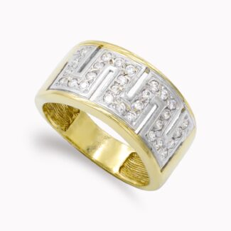 18K SORTIJA ORO BICOLOR GRECA Y CIRCONITAS, ANCHO: 10,5 MM