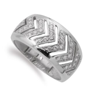 18K SORTIJA ORO BLANCO MOTIVOS CON CIRCONITAS, ANCHO: 11 MM