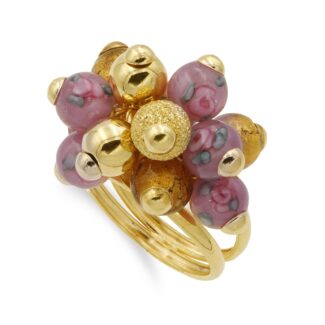 18K SORTIJA ORO AMARILLO DOBLE CON BOLITAS DE MURANO, ANCHO MOTIVO 22X15 MM