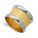 18K SORTIJA ORO BICOLOR BANDAS MATE Y BRILLO, ANCHO: 12MM