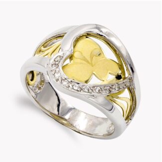 18K SORTIJA BICOLOR CORAZON MARIPOSA Y CIRCONITAS, ANCHO: 14,5 MM