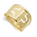 18K SORTIJA ORO AMARILLO CALADA MATE Y BRILLO, ANCHO 14 MM