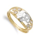 18K SORTIJA ORO BICOLOR DOBLE CUERPO ELEFANTE CALADO Y CIRCONITAS, ANCHO: 7 MM