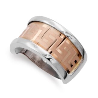 18K SORTIJA ORO BICOLOR CON GRECA, ANCHO: 10,5 MM