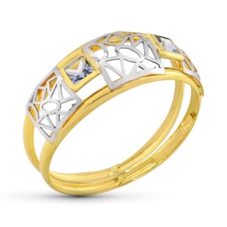 18K SORTIJA ORO BICOLOR DOBLE CUERPO CON MOTIVO CALADO Y CIRCONITA CUADRADAS, ANCHO: 8,5 MM