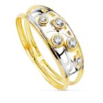 18K SORTIJA ORO BICOLOR DOBLE CUERPO CON CIRCONITA Y MOTIVOS CALADOS, ANCHO: 7 MM
