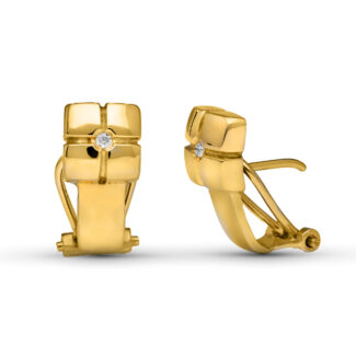 18K PENDIENTES ORO AMARILLO DIAMANTES TALLA BRILLANTE 16X9 MM CIERRE OMEGA