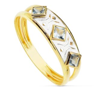 18K SORTIJA ORO BICOLOR DOBLE CUERPO CON CIRCONITA Y MOTIVOS CALADOS, ANCHO: 6 MM